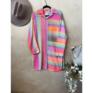 NEW SUNDARA women's handwoven india dress shirt in neon